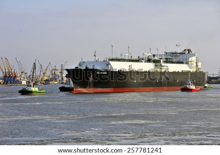 KLAIPEDA,LITHUANIA- MARCH 02: LNG Tanker GOLAR SEAL in Klaipeda port on March 02,2015 in Klaipeda,Lithuania.