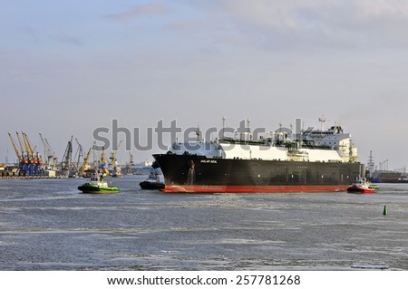 KLAIPEDA,LITHUANIA- MARCH 02: LNG Tanker GOLAR SEAL in Klaipeda port on March 02,2015 in Klaipeda,Lithuania.