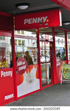 MAINZ,GERMANY- FEB 21:PENNY food and drink store on February 21,2015 in Mainz, Germany.Penny Market based in Germany, which operates 3,000 stores in Europe. It is owned by Rewe Group.