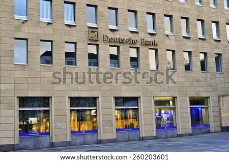 MAINZ,GERMANY- FEB 21:DEUTSCHE Bank on February 21,2015 in Mainz, Germany.Deutsche Bank AG is a German global banking and financial services company with its headquarters in Frankfurt.
