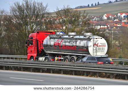 FRANKFURT,GERMANY-MARCH 26:oil truck truck on the highway on March 26,2015 in Frankfurt,Germany.
