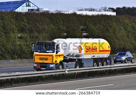 FRANKFURT,GERMANY - MARCH 28:Shell Oil Truck on the highway on March 28,2015 in Frankfurt, Germany.Royal Dutch Shell plc, commonly known as Shell, is an AngloÃ¢Â?Â?Dutch multinational oil and gas company.