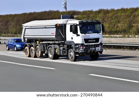 FRANKFURT,GERMANY-MARCH 28:MAN truck on March 28,2015 in Frankfurt,Germany. MAN SE, formerly MAN AG, is a German mechanical engineering company and parent company of the MAN Group.
