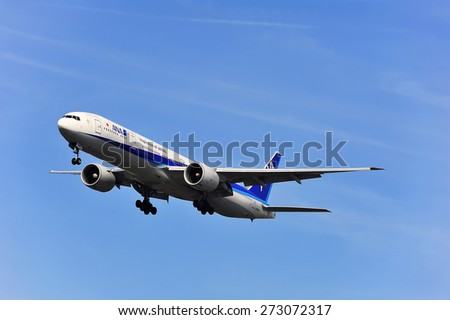FRANKFURT,GERMANY-APRIL 10:airplane of All Nippon Airways/ANA on April 10,2015 in Frankfurt,Germany.ANA, is a Japanese airline.