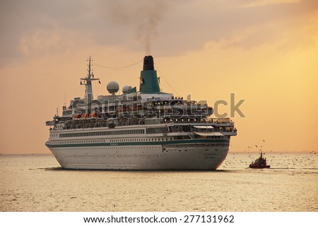 LITHUANIA- MAY 20:cruise liner ALBATROS in the Baltic sea at sunset on May 20,2012 in Lithuania.