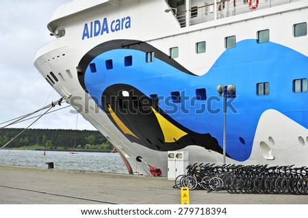 KLAIPEDA,LITHUANIA-MAY 18:Cruise liner AIDA CARA in port on May 18,2015 in Klaipeda, Lithuania.