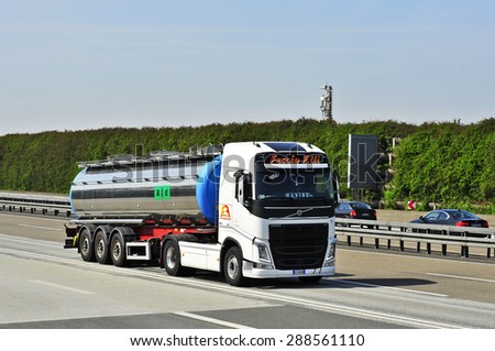 FRANKFURT,GERMANY - APRIL 10:oil truck on the highway on April 10,2015 in Frankfurt, Germany.