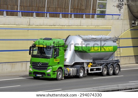 FRANKFURT,GERMANY - APRIL 16:Oil truck on the highway on April 16,2015 in Frankfurt, Germany.