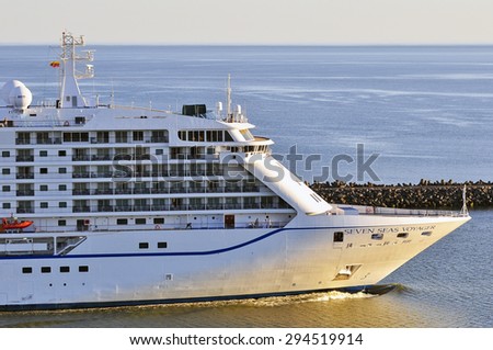 KLAIPEDA,LITHUANIA- JULY 03:cruise liner SEVEN SEAS VOYAGER in Klaipeda harbor on July 03,2015 in Klaipeda,Lithuania.