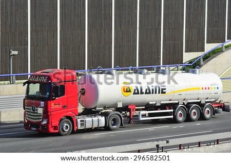 FRANKFURT,GERMANY - APRIL 24:oil truck on the highway on April 24,2015 in Frankfurt, Germany.