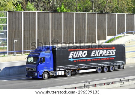 FRANKFURT,GERMANY-APRIL 24:EURO EXPRESS  truck on the higway on April 24,2015 in Frankfurt,Germany.