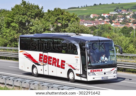 FRANKFURT,GERMANY-JULY 31:modern and luxury bus on the highway on July 31,2015 in Frankfurt,Germany.