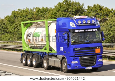 FRANKFURT,GERMANY - JULY 31:oil truck on the highway on July 31,2015 in Frankfurt, Germany.