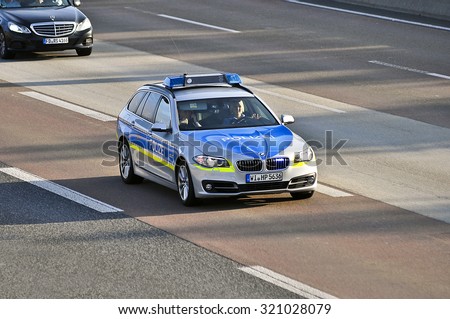 FRANKFURT,GERMANY-SEPT 24:Police car on the highway on September 24,2015 in Frankfurt,Germany
