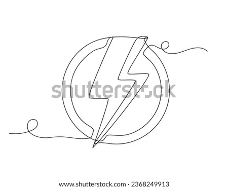 Continuous one line electric shape in circle isolated vector illustration.