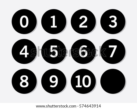 Simple black circle with numbers 0 to 10 inside. Vector illustration on gray background
