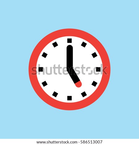 Clock icon, 5 O'clock vector illustration on blue background