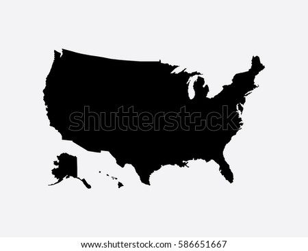 Black map of United States of America on gray background vector illustration.