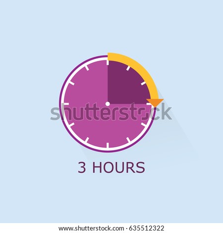 Timer icon with arrow vector illustration on light blue background. 3 hours.