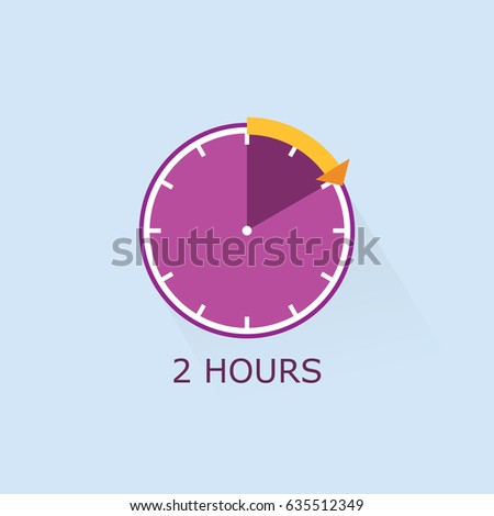 Timer icon with arrow vector illustration on light blue background. 2 hours.