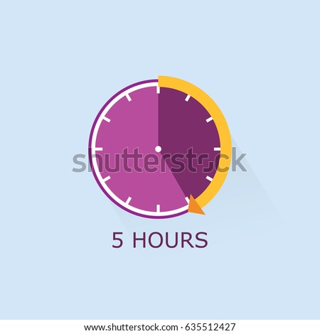 Timer icon with arrow vector illustration on light blue background. 5 hours.