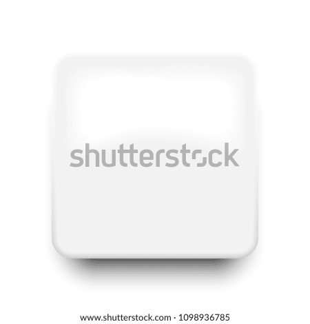 white empty square button with rounded corners and smooth shadows on white background