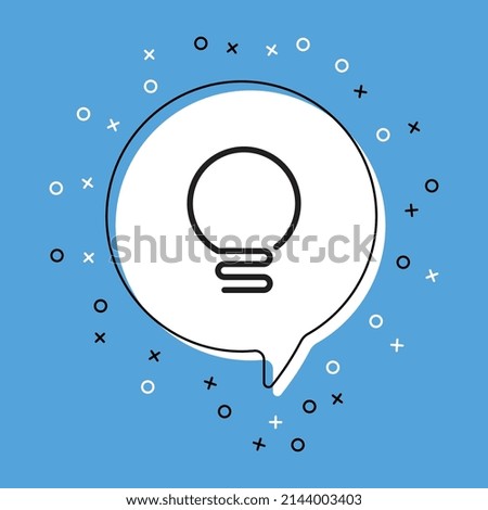 Lightbulb icon in white speech bubble with decorative elements on a blue background. Modern graphic announcement with thin line symbol. Vector illustration EPS 10