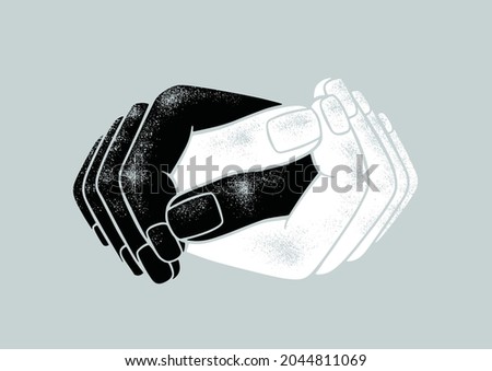 Vector illustration of two holding hands. Symbolism for friendship, love, anti-hate, anti-racism, agreement, peace, unity, solidarity, and relationship. Ready to use design template