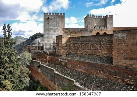 Granada (Andalusia, Spain) Alhambra, Arab-Islamic fortress, wall and towers