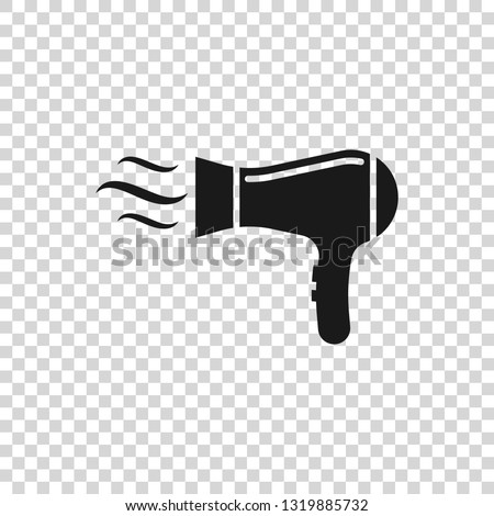 Grey Hair dryer icon isolated on transparent background. Hairdryer sign. Hair drying symbol. Blowing hot air. Vector Illustration