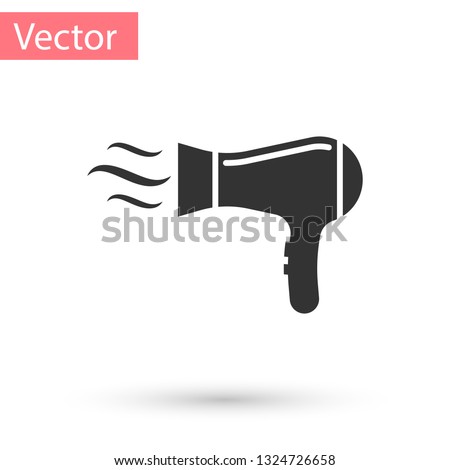 Grey Hair dryer icon isolated on white background. Hairdryer sign. Hair drying symbol. Blowing hot air. Vector Illustration