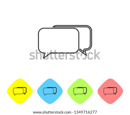 Grey Chat line icon isolated on white background. Speech bubbles symbol. Set icon in color rhombus buttons. Vector Illustration