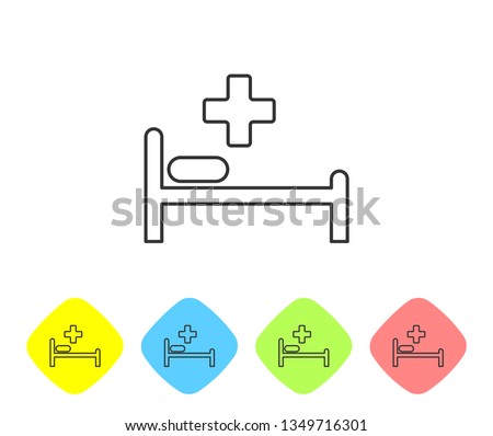 Grey Hospital Bed with Medical symbol of the Emergency - Star of Life line icon isolated on white background. Set icon in color rhombus buttons. Vector Illustration