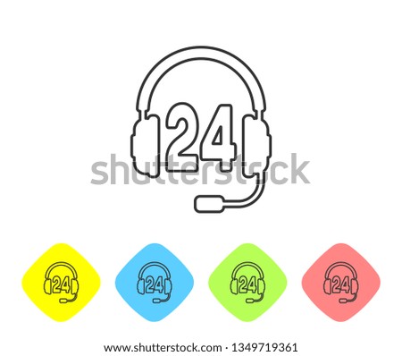Grey Headphone for support or service line icon on white background. Concept of consultation, hotline, call center, faq, maintenance, assistance. Set icon in color rhombus buttons. Vector Illustration