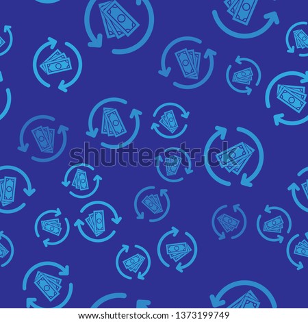 Blue Refund money icon isolated seamless pattern on blue background. Financial services, cash back concept, money refund, return on investment, savings account. Vector Illustration