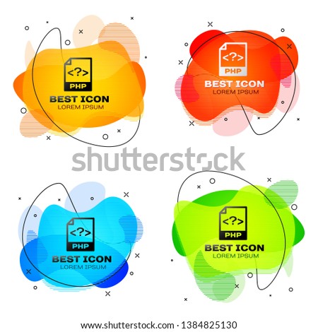 Black PHP file document icon. Download php button icon isolated. PHP file symbol. Set of liquid color abstract geometric shapes. Vector Illustration