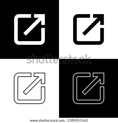 Set Open in new window icons isolated on black and white background. Open another tab button sign. Browser frame symbol. External link sign. Line, outline and linear icon. Vector Illustration