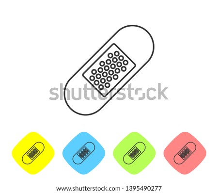 Grey Bandage plaster line icon isolated on white background. Medical plaster, adhesive bandage, flexible fabric bandage. Set icon in color rhombus buttons. Vector Illustration