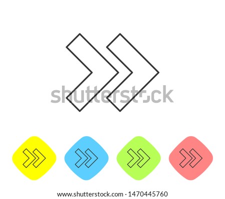 Grey line Arrow icon isolated on white background. Direction Arrowhead symbol. Navigation pointer sign. Set icon in color rhombus buttons. Vector Illustration