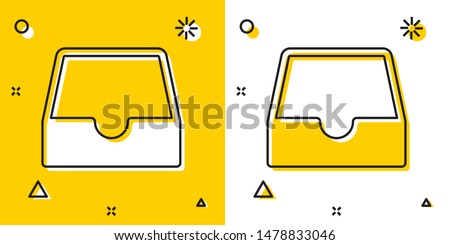 Black Social media inbox icon isolated on yellow and white background. Social network element, symbol. Random dynamic shapes. Vector Illustration
