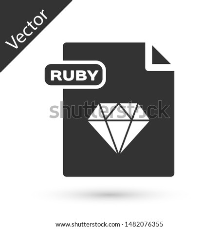 Grey RUBY file document. Download ruby button icon isolated on white background. RUBY file symbol.  Vector Illustration