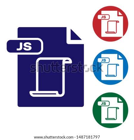 Blue JS file document. Download js button icon isolated on white background. JS file symbol. Set color icons in circle buttons. Vector Illustration