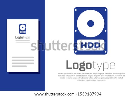 Blue Hard disk drive HDD icon isolated on white background. Logo design template element. Vector Illustration