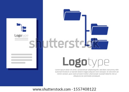 Blue Folder tree icon isolated on white background. Computer network file folder organization structure flowchart. Logo design template element. Vector Illustration