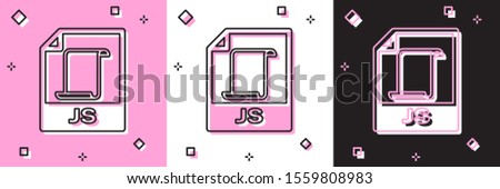 Set JS file document. Download js button icon isolated on pink and white, black background. JS file symbol.  Vector Illustration