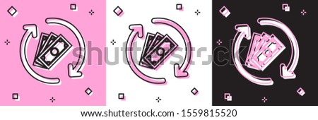 Set Refund money icon isolated on pink and white, black background. Financial services, cash back concept, money refund, return on investment, savings account.  Vector Illustration