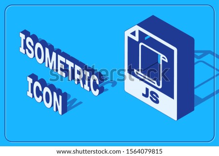 Isometric JS file document. Download js button icon isolated on blue background. JS file symbol.  Vector Illustration