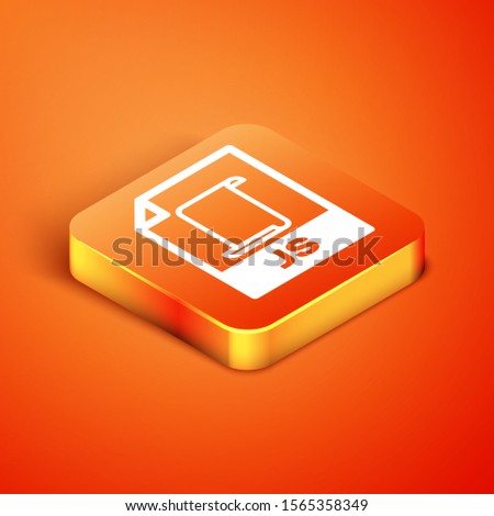 Isometric JS file document. Download js button icon isolated on orange background. JS file symbol.  Vector Illustration