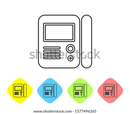 Grey line House intercom system icon isolated on white background. Set icons in color rhombus buttons. Vector Illustration