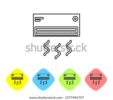 Grey line Air conditioner icon isolated on white background. Split system air conditioning. Cool and cold climate control system. Set icons in color rhombus buttons. Vector Illustration
